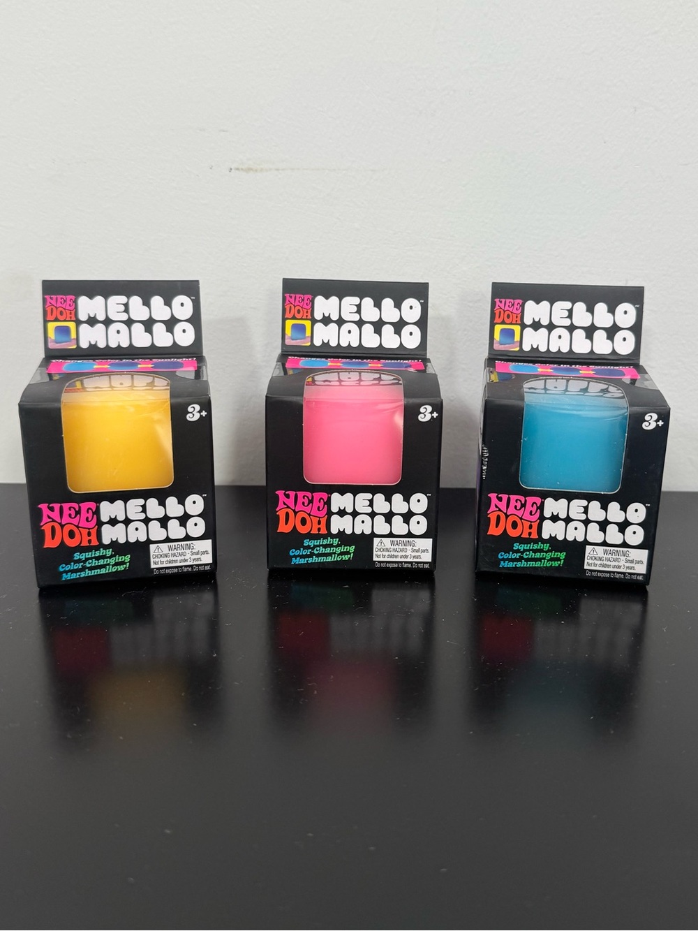 NeeDoh Mello Mallo 3 Pack - Pink Yellow Blue - 100% Authentic - Brand New in Box